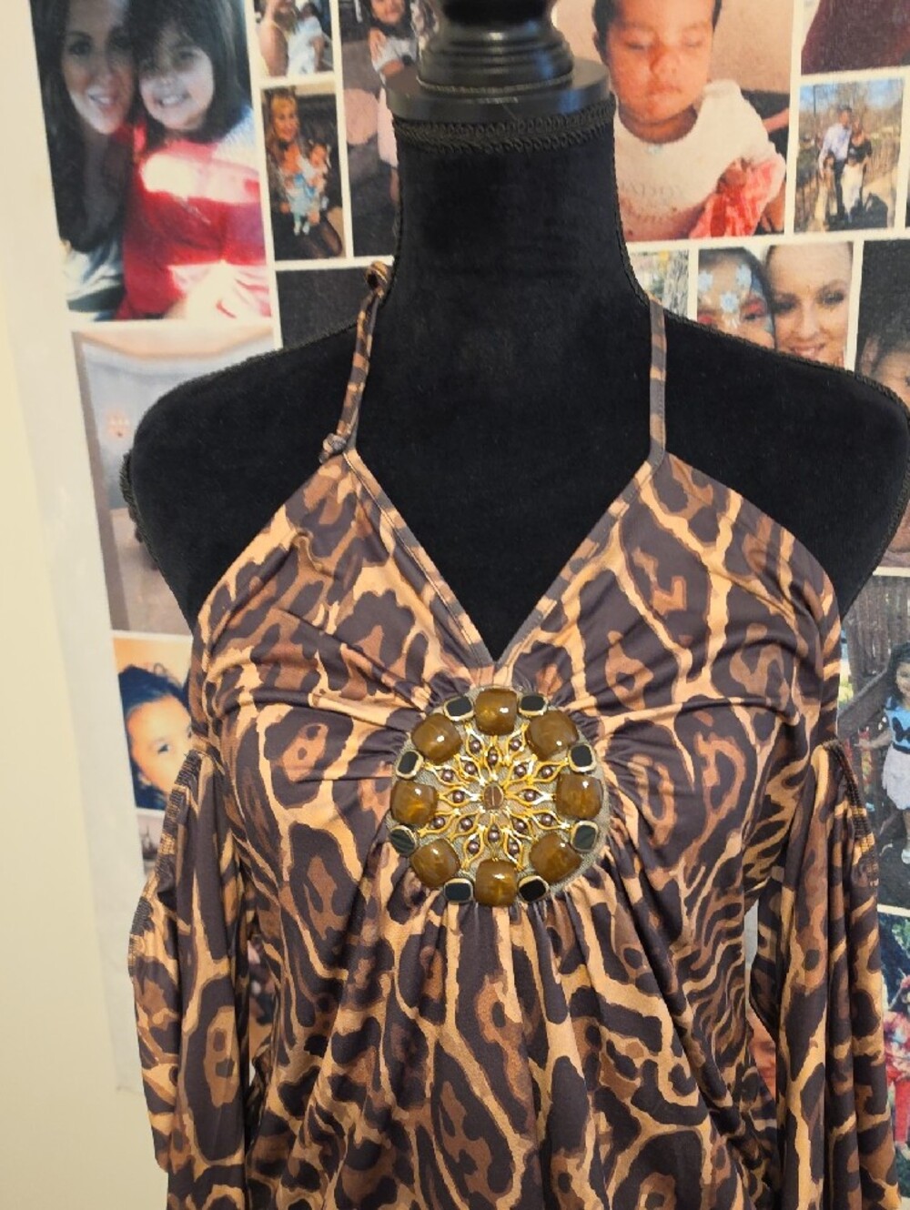VENUS Brown Leopard-Print Halter Cold-Shoulder Top with Gold Medallion - Picture 2 of 4